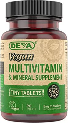 DEVA Vegan Multivitamin for Women Men with Iron, Vitamin C, E, B Complex Vitamins, Zinc, 90 Tiny Tablets