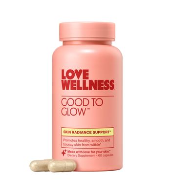 Love Wellness Good to Glow Collagen Supplement with Biotin, Vitamin C, E, Ashwagandha Zinc Promotes Smooth, Glowing Clear Skin Enhances Smoothness Promotes Healthy Skin 60 Count