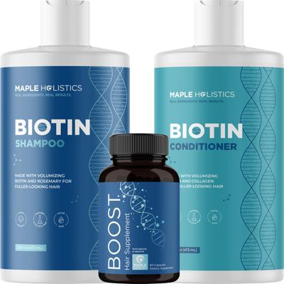 Biotin for Hair Growth Treatment Set - Biotin Shampoo and Conditioner Set Sulfate Free plus Hair Loss Supplement for Women Men with Saw Palmetto Horsetail Collagen and Keratin (2 Month Supply)