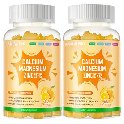 Calcium Magnesium Zinc Gummies with Vitamin D3 K2 - High Potency Enhanced Absorption -120 Orange Gummies