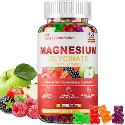 Magnesium Glycinate 400mg Gummies for Women Men - Calcium Supplement with Magnesium Malate, B6, Zinc, Vitamin D, CoQ10 - Non GMO, Sugar Free for Body Support and Relaxation (Multi-Flavor)