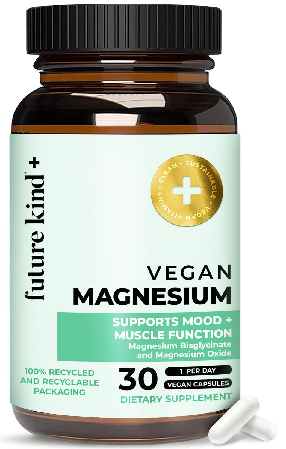 Future Kind Vegan Chelated Magnesium Supplement - Most Bioavailable 6X More Potent Magnesium Capsules - Supports Sleep, Energy Muscle Functions (30ct)