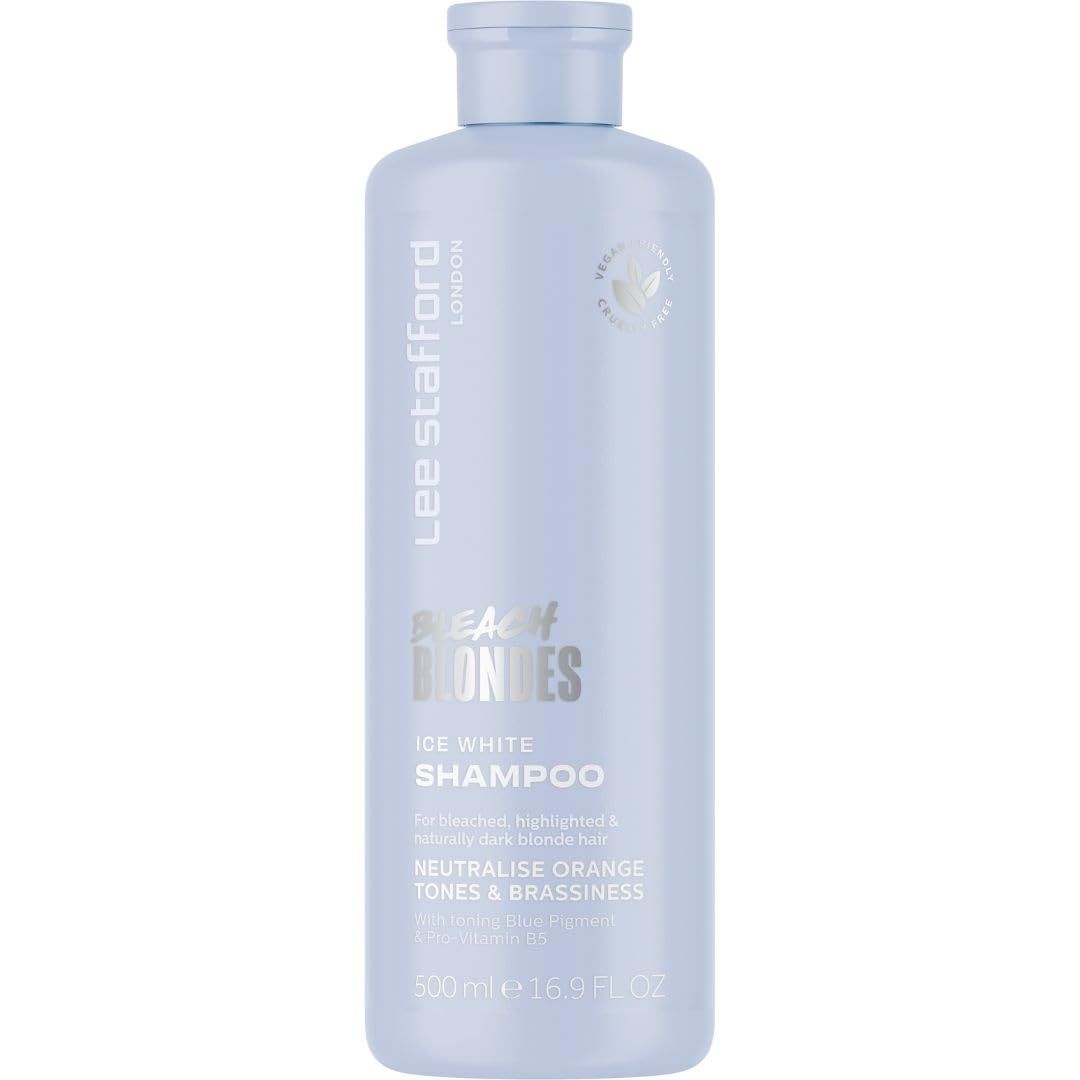 Lee Stafford Blue Toning Shampoo Bleach Blonde Ice White Collection - Corrects Brassy Orange Tones, Best for Highlighted, Cool Hair, Color Extend Treatment, Hydrating, 16.9 Fl Oz