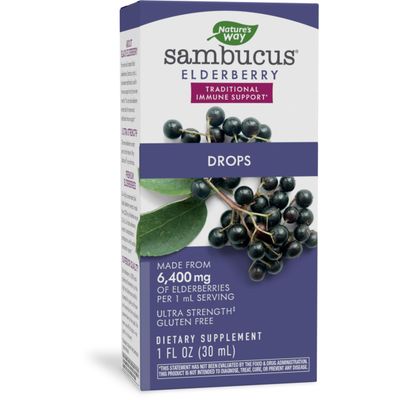 Nature&#39;s Way Sambucus Elderberry Drops with Ultra Strength Elderberry, Immune Support, Made from 6400mg of Elderberries per 1 mL, 1 Fl. Oz.