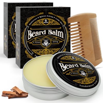 MEKER Beard Balm, Beard Softening Leave-in Balm with Brush, All-Natural Anti-Itch, Organic Beard Conditioner for Softening, Stops Itch, Grows, 7.04 OZ