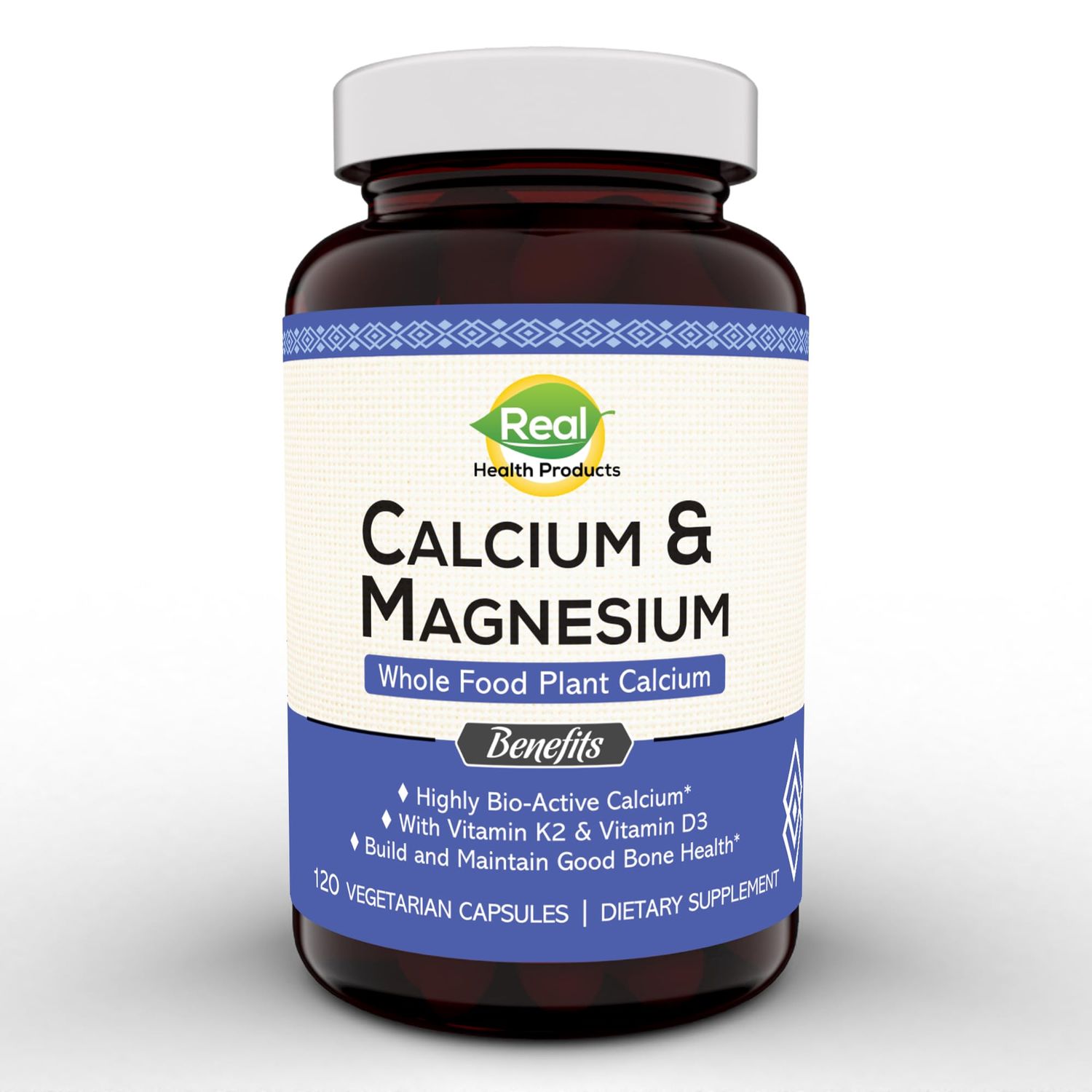 Plant-Based Calcium Magnesium Supplement with Boron, Vitamin D3 K2 MK-7 - Optimal Calcium-Magnesium Ratio for Bone Strength and Health, Vegan, Non-GMO, Allergen-Free, 120 Capsules