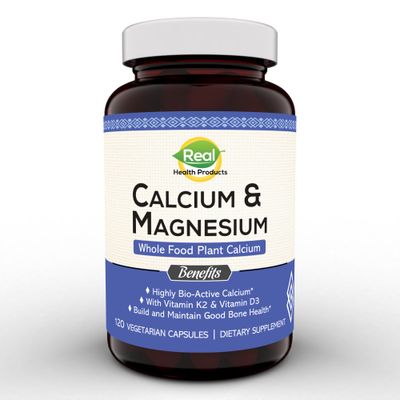 Plant-Based Calcium Magnesium Supplement with Boron, Vitamin D3 K2 MK-7 - Optimal Calcium-Magnesium Ratio for Bone Strength and Health, Vegan, Non-GMO, Allergen-Free, 120 Capsules