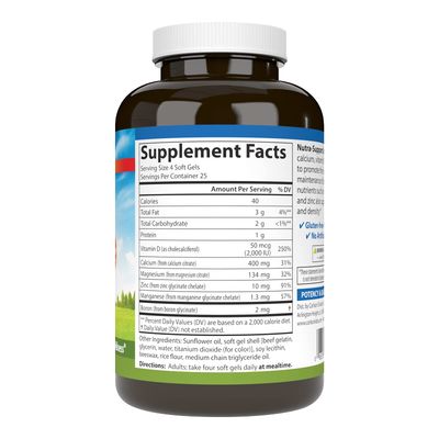 Carlson - Nutra-Support Bone, Calcium, Magnesium Vitamin D3, Bone Health, Calcium Absorption Optimal Wellness, 100 Softgels