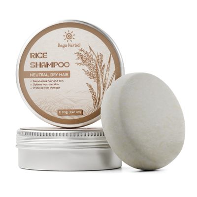 DEGO HERBAL Rice Shampoo Bar for Neutral and Dry Hair 1.92 Oz Softens Hair and Skins, Protect for Damages