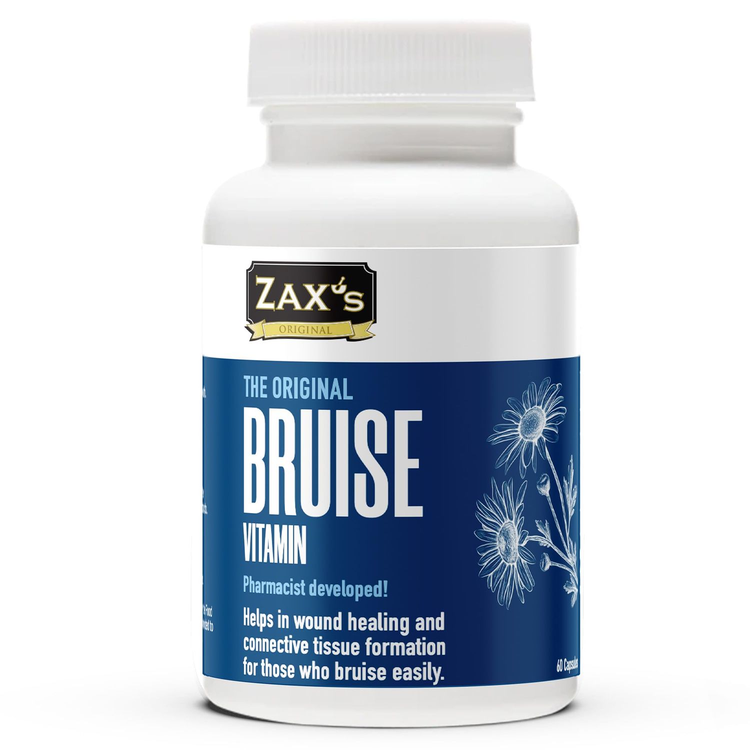 ZAX&#39;S Bruise Vitamin Pharmacist Developed Bruising Supplements Potent Bruising Swelling Reducer, Zinc, Vitamin K, D3, Ascorbic Acid, Citrus Bioflavonoids, 60 Caps, Combine Arnica Bruise Cream