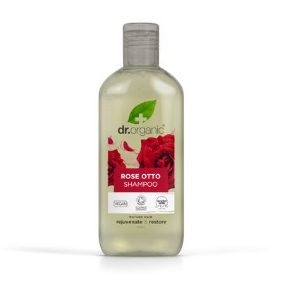 Dr. Organic Rose Otto Shampoo, Restoring, Mens, Womens, Natural, Vegan, Cruelty-Free, Paraben SLS-Free, Recyclable Recycled Ocean Bound Plastic, Certified Organic, 265ml, Packaging may vary