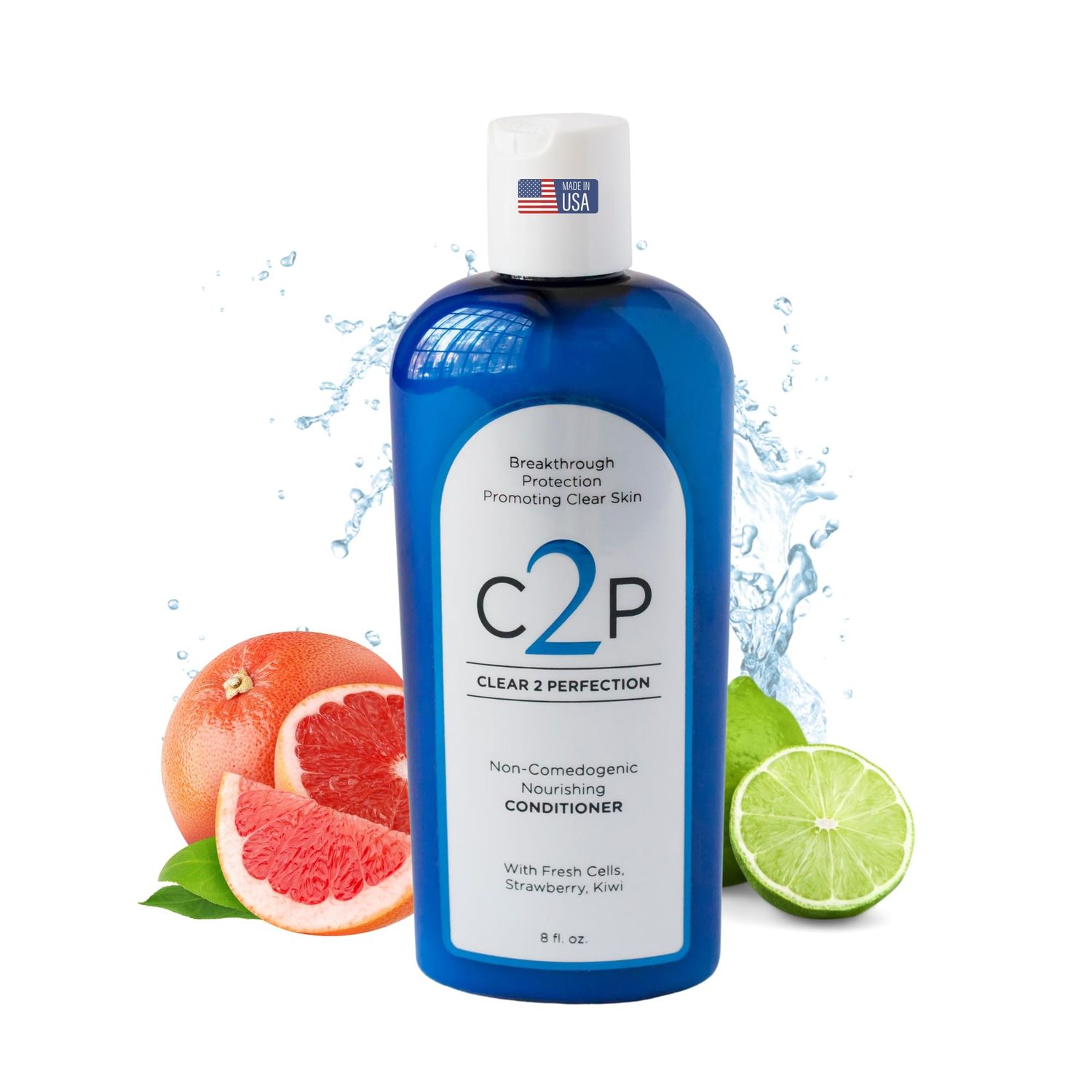 Non-Comedogenic Conditioner by Clear 2 Perfection - Sulfate-Free Paraben-Free - Ideal for Acne-Prone Skin Bacne - Esthetician Formulated - Promotes Clear Skin Healthy Hair