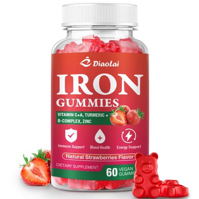 Vegan Iron Gummies - High Potency Iron Supplement for Women Men - Supports Energy Immune Health - Strawberry Flavor (60 Count)