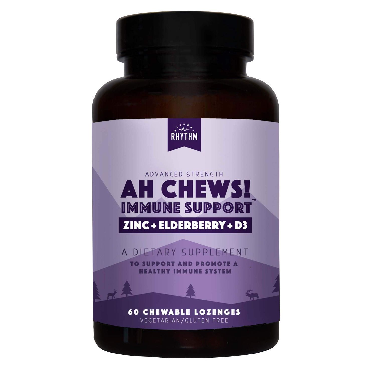 Natural Rhythm Ah Chews! Immune Booster Lozenges for Kids and Adults, No Added Sugar, with Elderberry, Zinc Vitamin D3, 60 Capsules