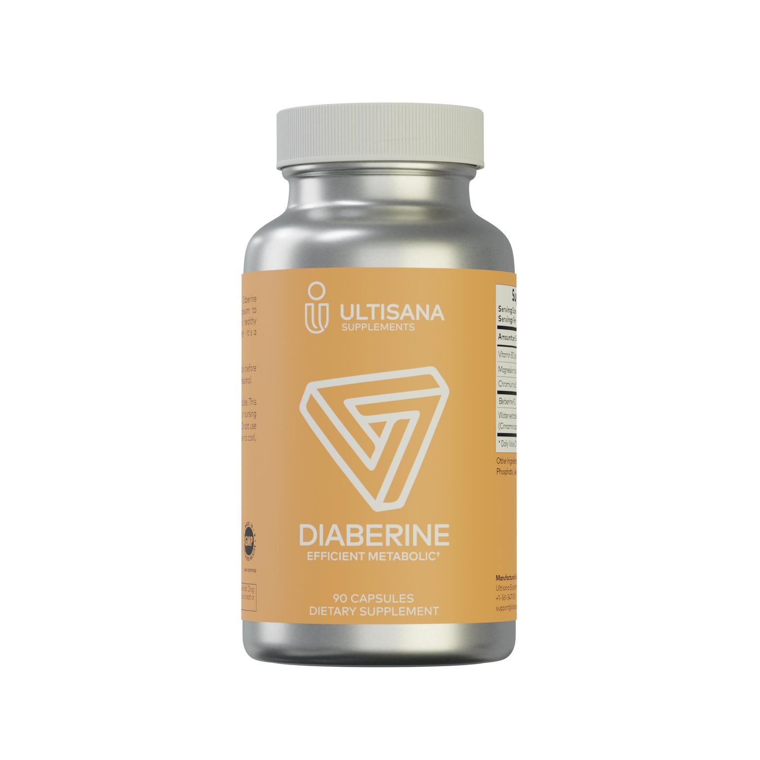 Ultisana Diaberine Berberine HCL Supplement Supports Heart Health, Energy Boost, Metabolism Immune Functions Berberine 500mg with Vitamin B12, Magnesium Chromium Non-GMO Vegan, 90 Count
