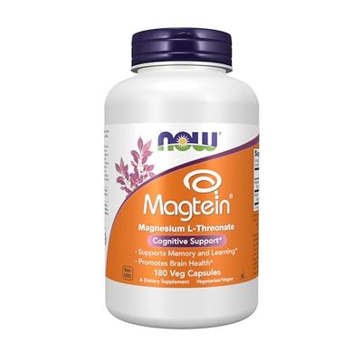 NOW Foods Supplements Magtein, Magnesium L-Threonate, Cognitive Support, 180 Veg Capsules