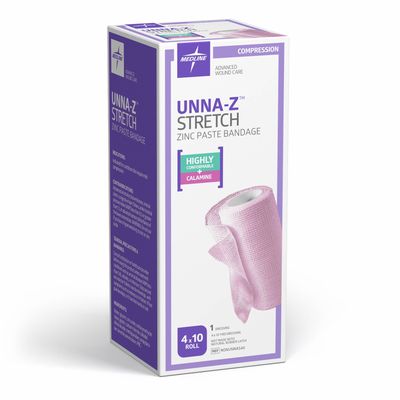 Medline Unna-Z Stretch Elastic Zinc Oxide Calamine Bandage, 4X10YD (12 Count)
