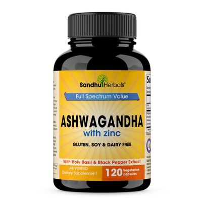 SANDHUHERBALS Sandhu Herbals Ashwagandha Supplement 120 Organic 4 in 1 Capsules, 2 Months Supply with Zinc, Black Pepper Holy Basil Extract Supports Immune Health Non-GMO