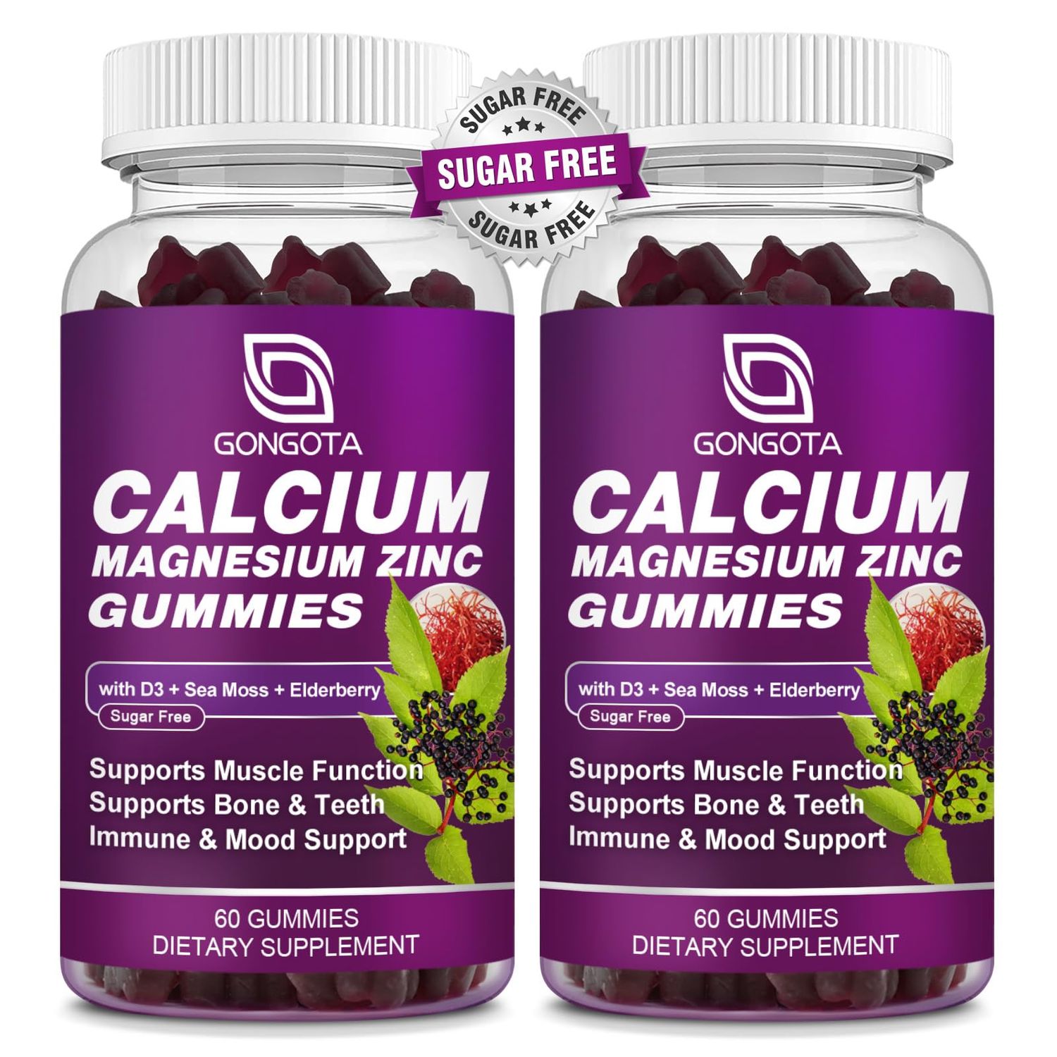 Calcium Magnesium Zinc with Vitamin D3 Supplement, Highly Absorbent Calcium Gummies with 300mg Magnesium glycinate Support Bone Teeth, Muscle for Adults and Teens,Sugar Free, Vegan (2 Pack)