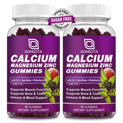 Calcium Magnesium Zinc with Vitamin D3 Supplement, Highly Absorbent Calcium Gummies with 300mg Magnesium glycinate Support Bone Teeth, Muscle for Adults and Teens,Sugar Free, Vegan (2 Pack)