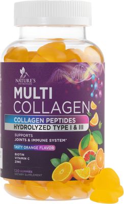 Collagen Gummies for Women with Vitamin C, Zinc Biotin - Hydrolyzed Protein Type 1 3 Multi Collagen Peptides Supplement - Support for Hair, Skin, Nails Joints, Gluten Free Complex - 120 Gummies