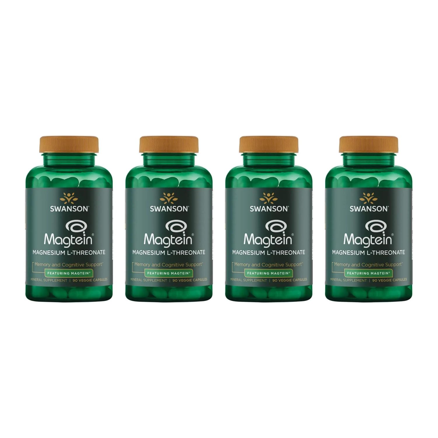 Swanson Magnesium L-Threonate - Mineral Supplement Promoting Nervous System Health - May Support Cognitive Health, Learning Memory - (90 Veggie Capsules) (4 Pack)