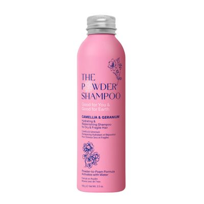Hydrating Replenishing Foaming Powder Shampoo for Dry Hair 100x Washes Vegan, Eco-Friendly, Cameila, Geranium 3.5 Oz Aluminum Bottle