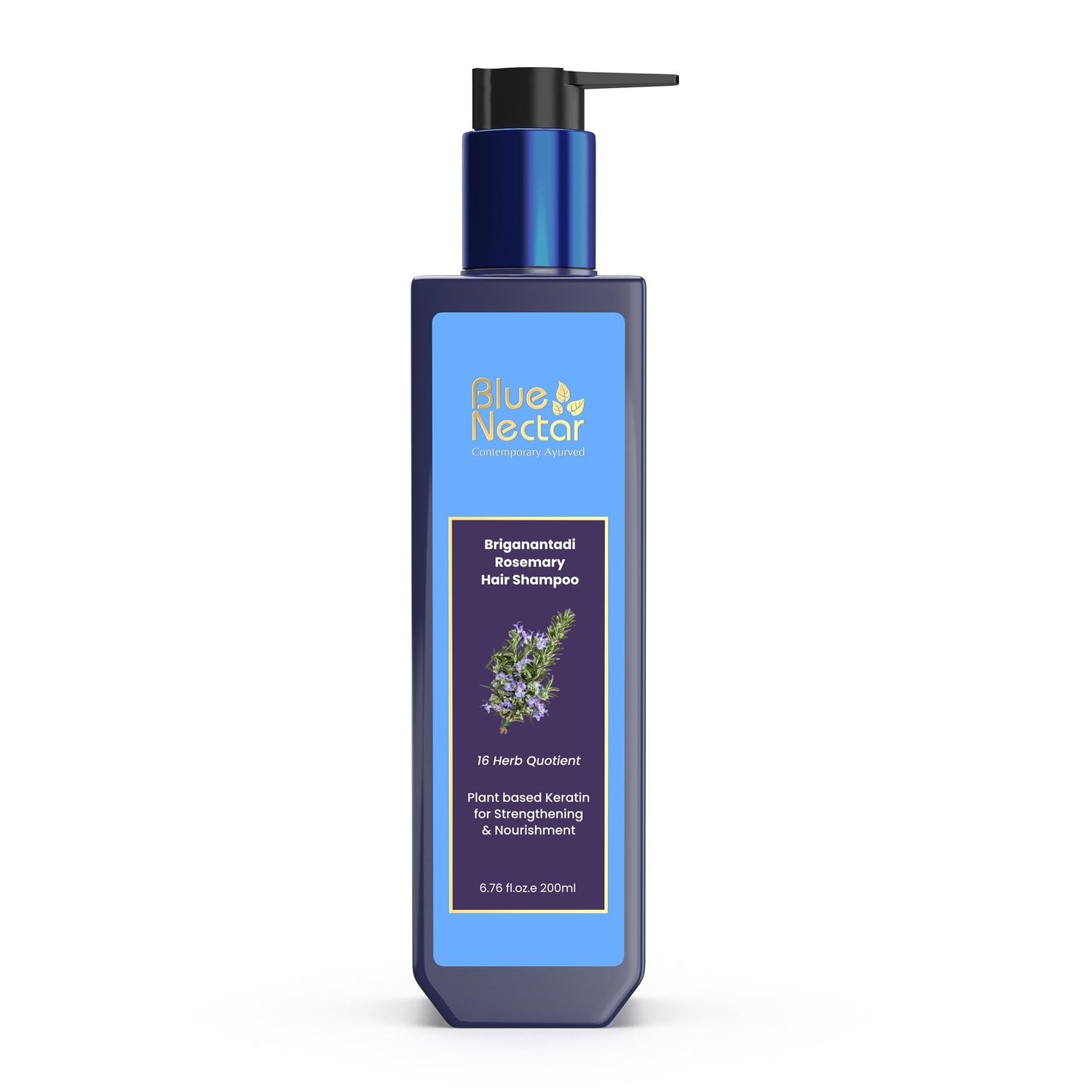 Blue Nectar Keratin Rosemary Shampoo for Hair Growth Natural Shampoo for Curly, Frizzy Dry Hair Paraben Sulphate Free for Men Women (16 Herbs, 6.76 Fl Oz)