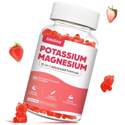 Potassium Magnesium Supplement Gummies for Adults Kids, Magnesium Glycinate Potassium Citrate, Plus Multivitamin, Omega-3 Black Pepper, Leg Cramps, Muscle Heart Health, 60ct