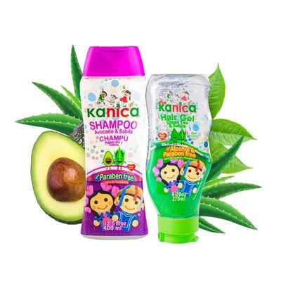 Kanica Aloe Vera Avocado Hair Care Kit - 13.5oz Shampoo 9.29oz Alcohol-Free Gel - Nourishing Products for Kids All Hair Types - Paraben Cruelty Free Harsh Chemical-Free
