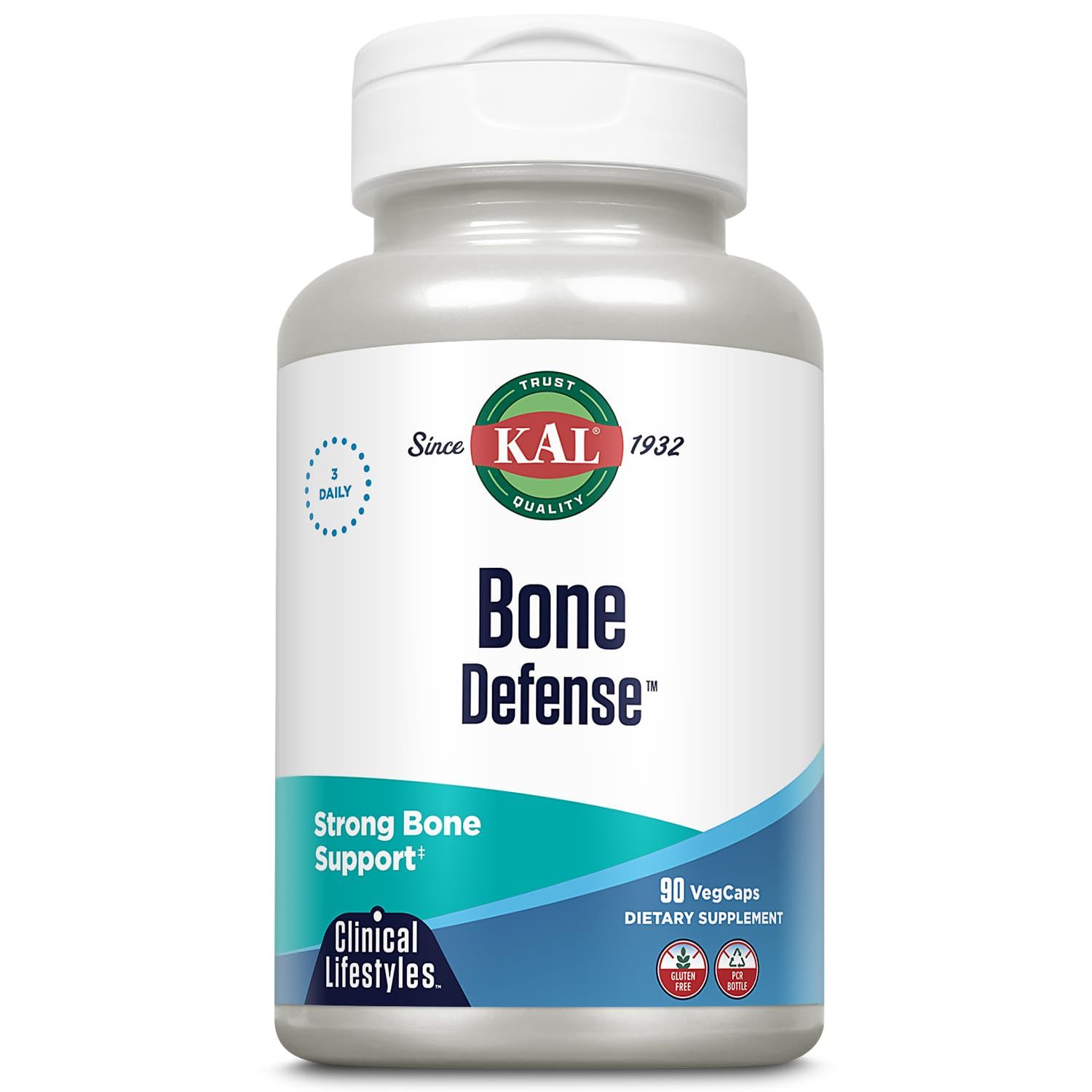 KAL Bone Defense Healthy Bone Strength and Density Supplement Calcium, Vitamin D3 and K2, Magnesium 90ct, 30 Serv.
