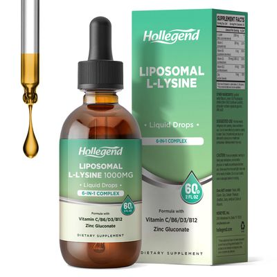 Liposomal L-lysine 1000MG Liquid Drops, Lysine Supplement for Women Kids with Vitamin C, B6, D3, B12 Zinc Gluconate, Skin Lip Health, Immune Collagen Production Support, Lemon Flavor, 2 fl oz