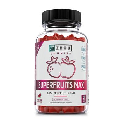 Zhou Nutrition Superfruit Multivitamin Gummies, 13 Natural Superfruits, Rich in Vitamin A, C, E, Zinc Gummies, Superfood Supplement, Immunity, Digestion Energy, No Added Sugar, 60 Vegan Gummies