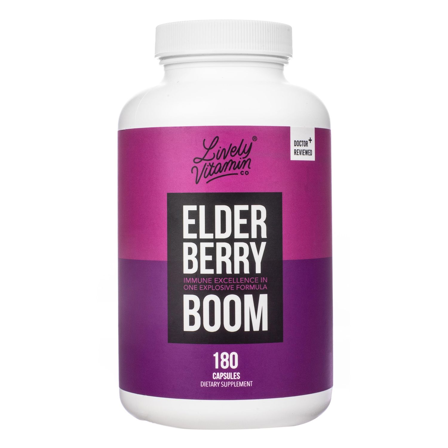 LIVELY VITAMIN CO. Elderberry Boom - Boosts Immune Function - Prevents Colds Sickness - Elderberry, Zinc, Calcium, Magnesium, Vitamin C - 180 Vegetarian Capsules
