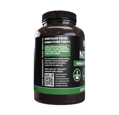PURE ORIGINAL INGREDIENTS Noni (365 Capsules) No Magnesium Or Rice Fillers, Always Pure, Lab Verified