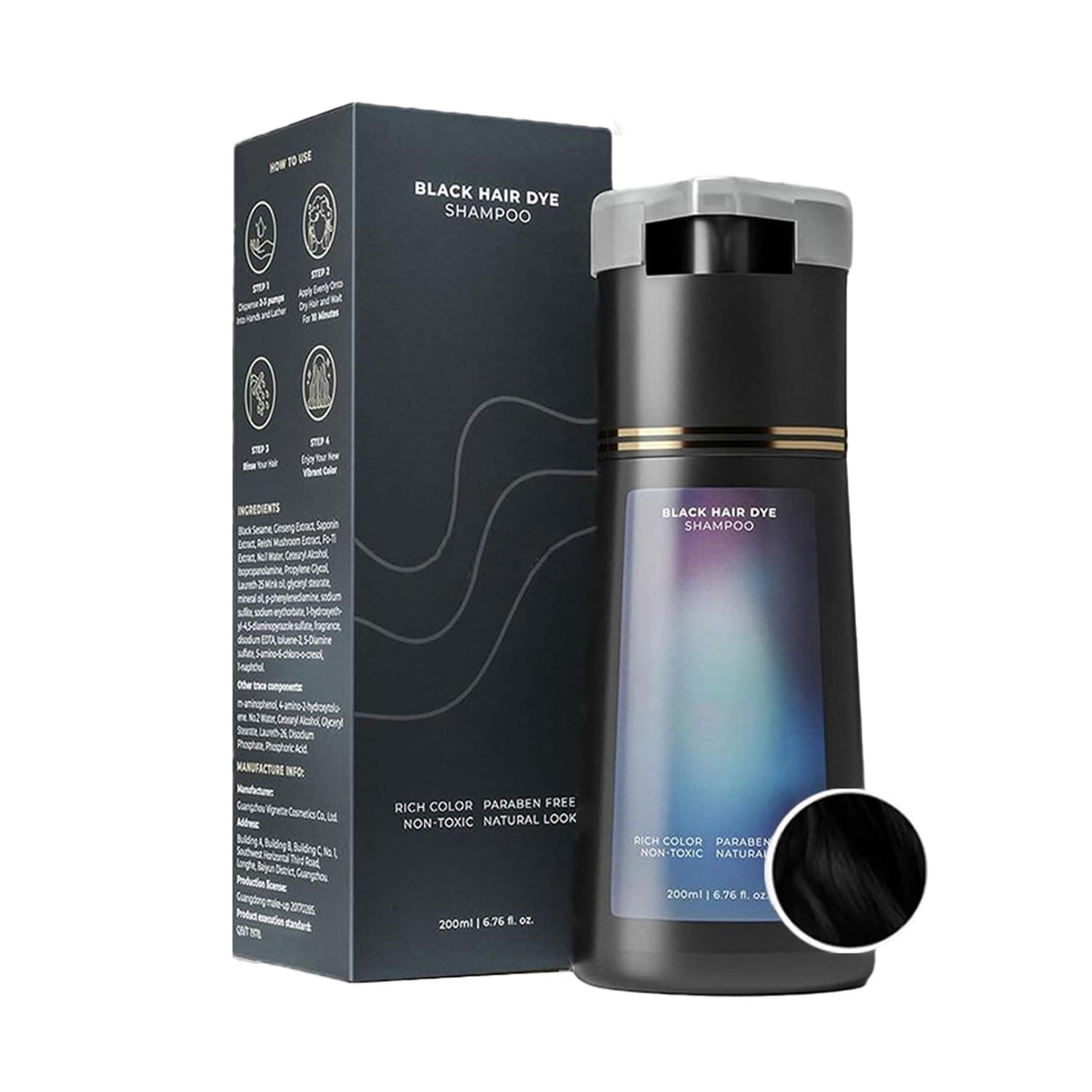 Polar Hair Dye Shampoo, Hair Color Dye Shampoo, Hair Care Instant Dye, Natural Hair Color for Gray Hair Coverage, Suitable for Women Men (Black)