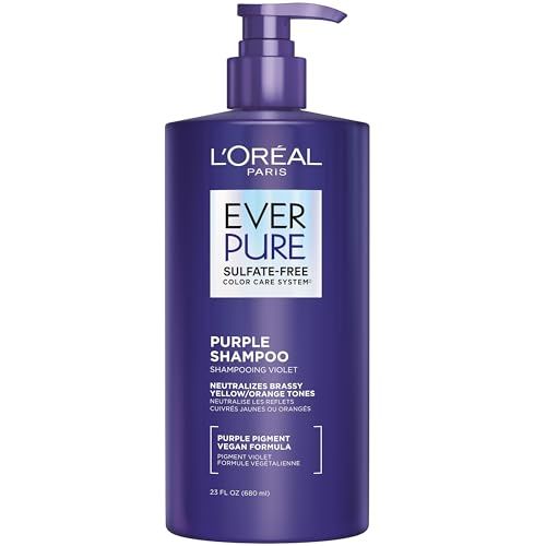 L Oreal Paris Sulfate Free Brass Toning Purple Shampoo for Blonde, Bleached, Silver, or Brown Highlighted Hair, EverPure, 23 Fl Oz (Packaging May Vary)