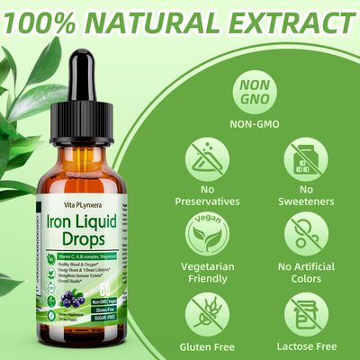 2 Pack Liquid Iron Supplement for Women Men Kids, Vegan Iron Drops with Vitamin C D, B12, B-Complex, High Potency Liquid with Multivitamin for Anemia, Energy Support, Magnesium Iron Gentle