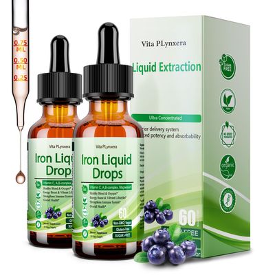 2 Pack Liquid Iron Supplement for Women Men Kids, Vegan Iron Drops with Vitamin C D, B12, B-Complex, High Potency Liquid with Multivitamin for Anemia, Energy Support, Magnesium Iron Gentle