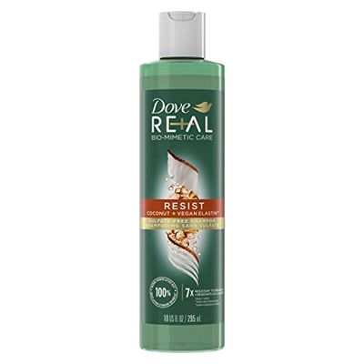 Dove REAL Bio-Mimetic Care Shampoo For Breakage-Prone Hair Resist Sulfate-Free Shampoo With Coconut Vegan Elastin 10oz