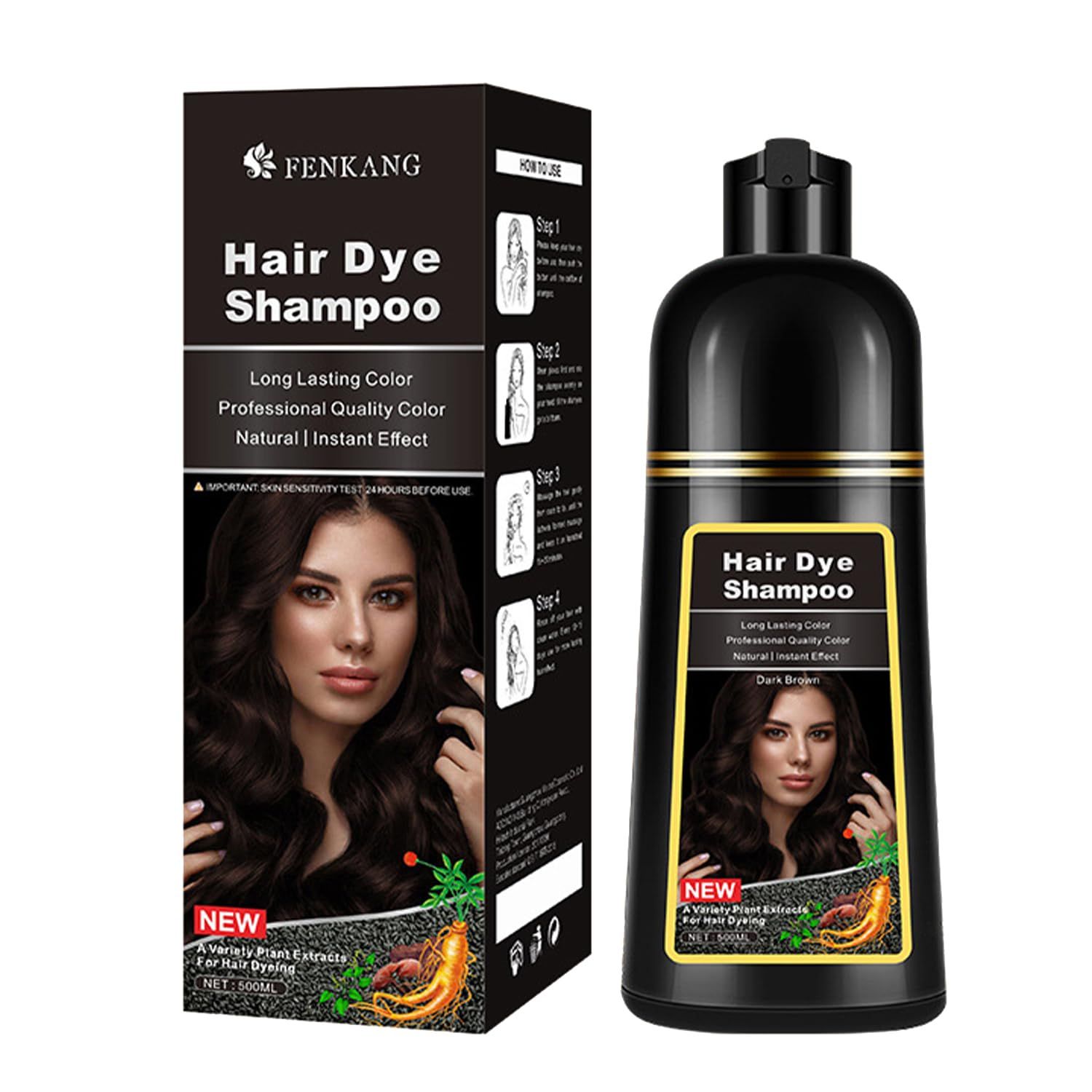 COSMPURLUXE Dark Brown Hair Dye Shampoo 3 in 1 Color for Grey Coverage Seimi Permanent Instant Mujer for WomenMen - Herbal Ingredients Natural Plant