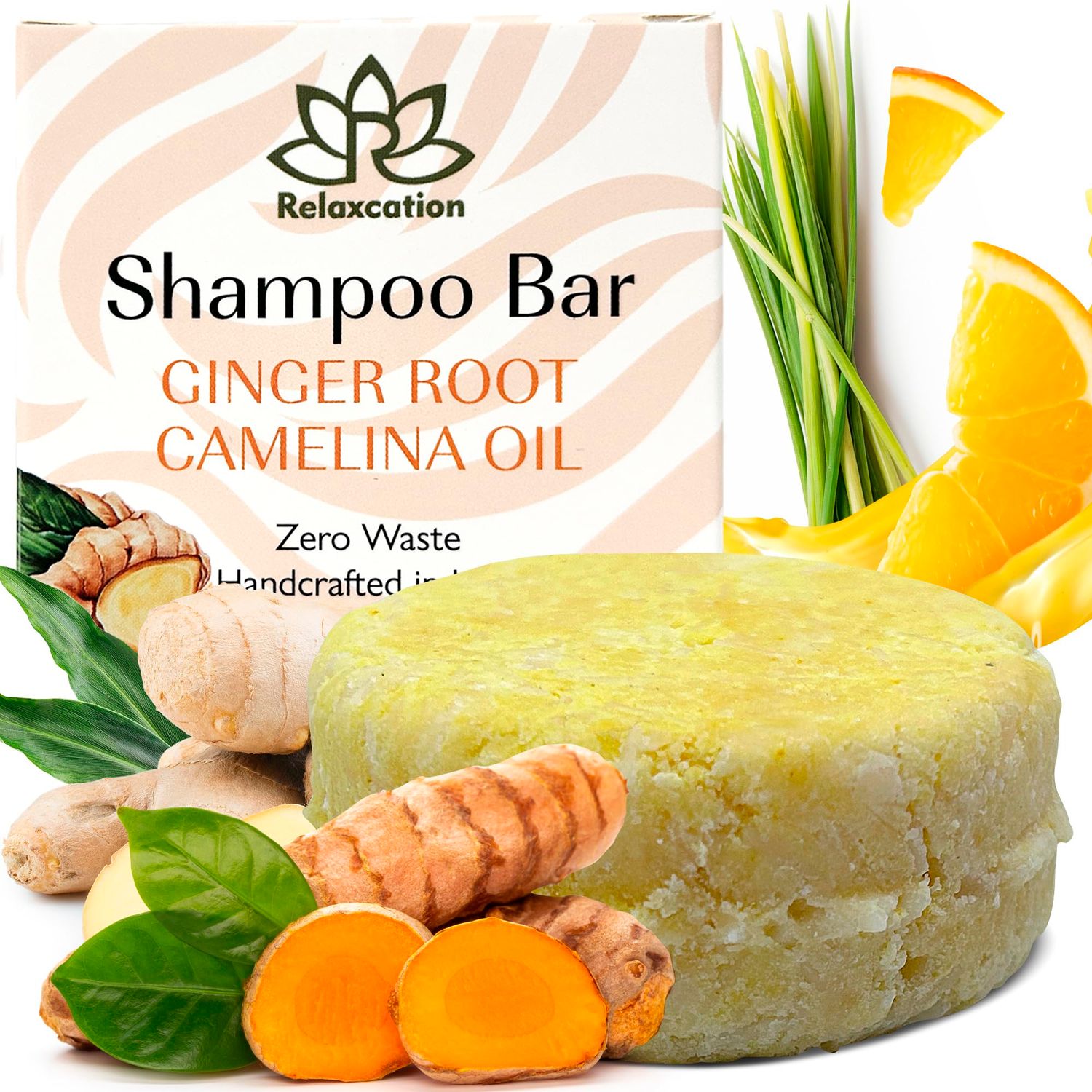 Organic Ginger Hair Growth Solid Shampoo Bar for Regrowth Hair GINGER ROOT, CAMELINA OIL, TURMERIC, LEMONGRASS Anti Hair Loss Shampoo, Anti-Dandruff and Anti-Itching USA MADE (1 pack)