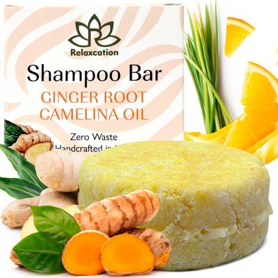 Organic Ginger Hair Growth Solid Shampoo Bar for Regrowth Hair GINGER ROOT, CAMELINA OIL, TURMERIC, LEMONGRASS Anti Hair Loss Shampoo, Anti-Dandruff and Anti-Itching USA MADE (1 pack)