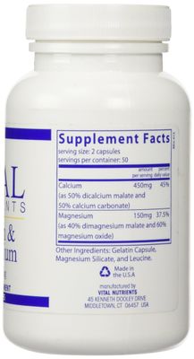 Vital Nutrients Calcium Magnesium Vitamins, 225mg75mg, 100 Count