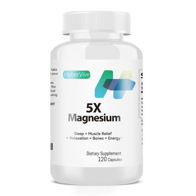 HyberVive Magnesium Glycinate Supplement - 5X Magnesium Blend with Aquamin for Optimal Absorption, Citrate, Malate, Oxide to Support Relaxation, Muscle Nerve Function, 500mg, 120 Capsules