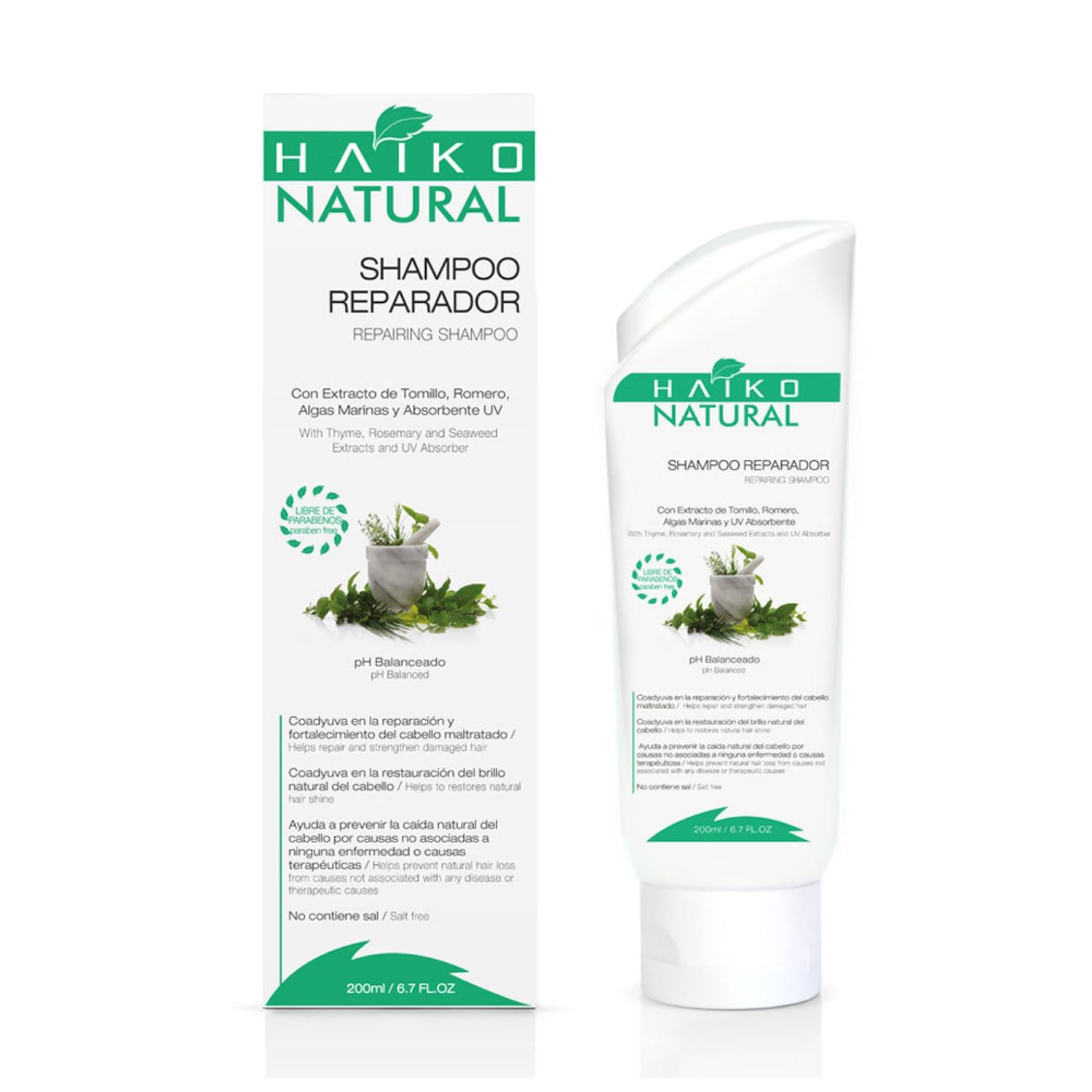 HAIKO NATURAL Repairing Shampoo Restores Shine and Strengthens Hair UV Protection Salt-Free and Paraben-Free 6.7 FL.OZ 200 mL