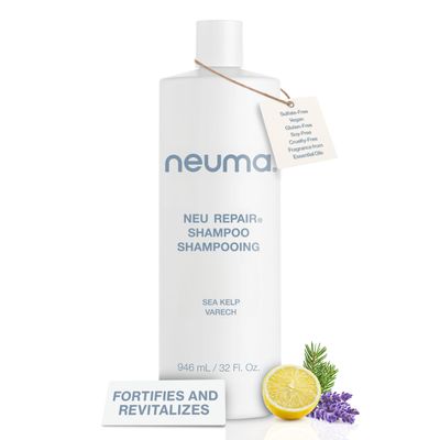 Neuma Neu Repair Shampoo 32 Fl. Oz. Travel Size Sulfate Free Shampoo for Damaged Hair - Revitalizes, Cleanses, Fortifies, and Reduces Breakage, Lemon, Lavender Fir Needle Scent