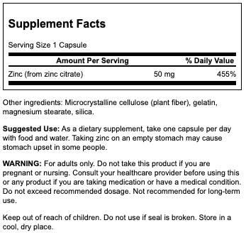 Swanson Zinc Citrate - Mineral Supplement Promoting Healthy Vision Immune System Health - Natural Formula Supporting Overall Wellness - (60 Capsules, 50mg Each) (2 Pack)