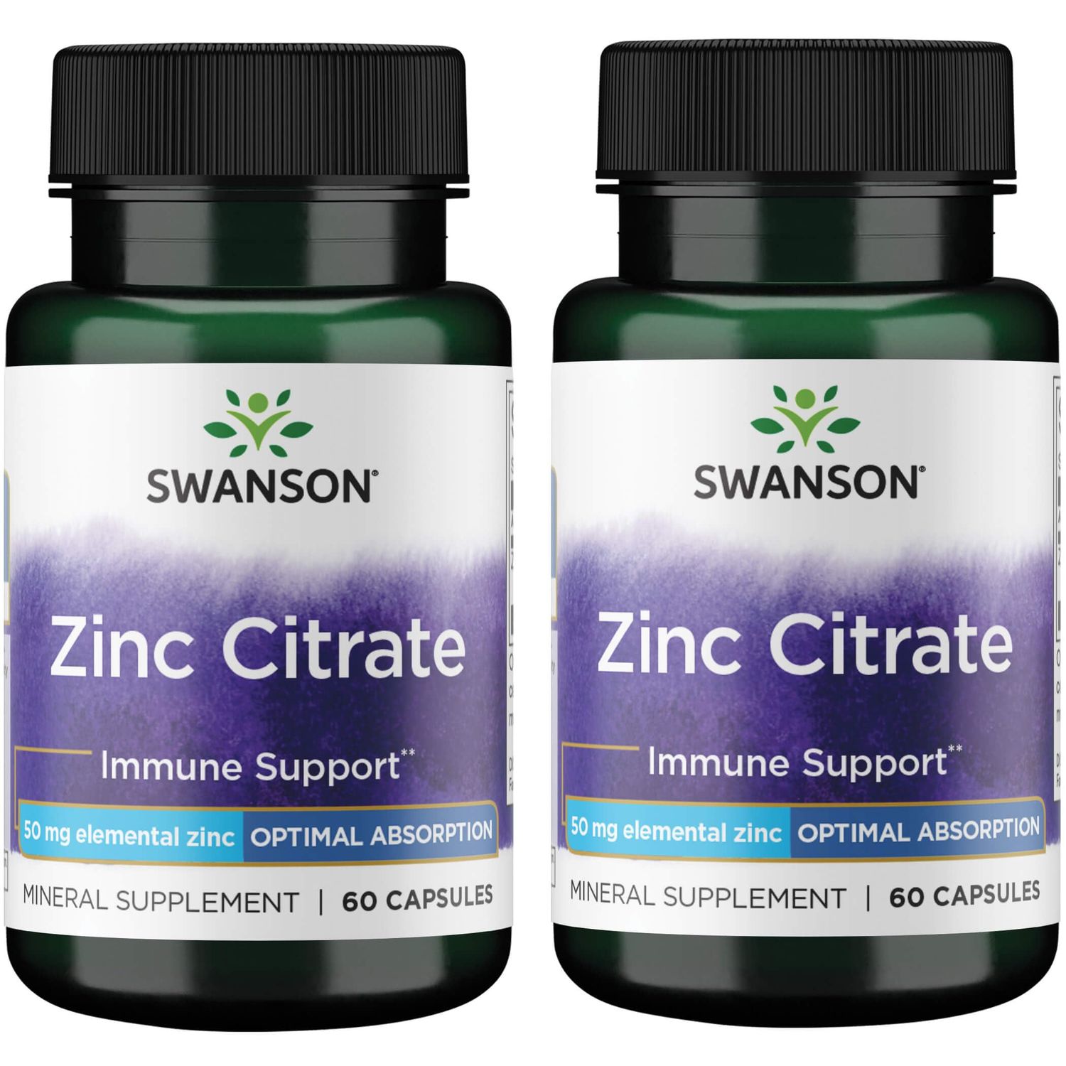 Swanson Zinc Citrate - Mineral Supplement Promoting Healthy Vision Immune System Health - Natural Formula Supporting Overall Wellness - (60 Capsules, 50mg Each) (2 Pack)