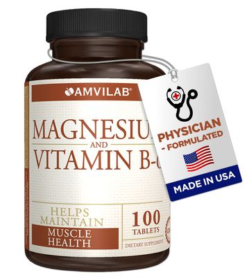 Amvilab - Magnesium Vitamin B6 - Helps Maintain Muscle Health - Supports Brain Health Nerve Function - Helps Daily Vitality Sleep Quality - Recovery Boost - Dietary Supplement - 100 Tablets